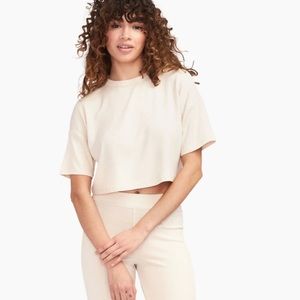 NWT Naadam Cream Ribbed Lightweight Cropped Tee, size Small